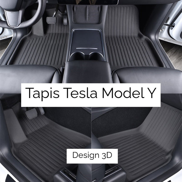 Tapis sur mesure 3D pour Tesla Model Y, vue d'ensemble en situation.